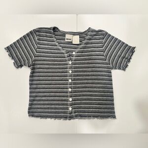 New Moves Y2K Striped Button Front Lettuce Hem Top